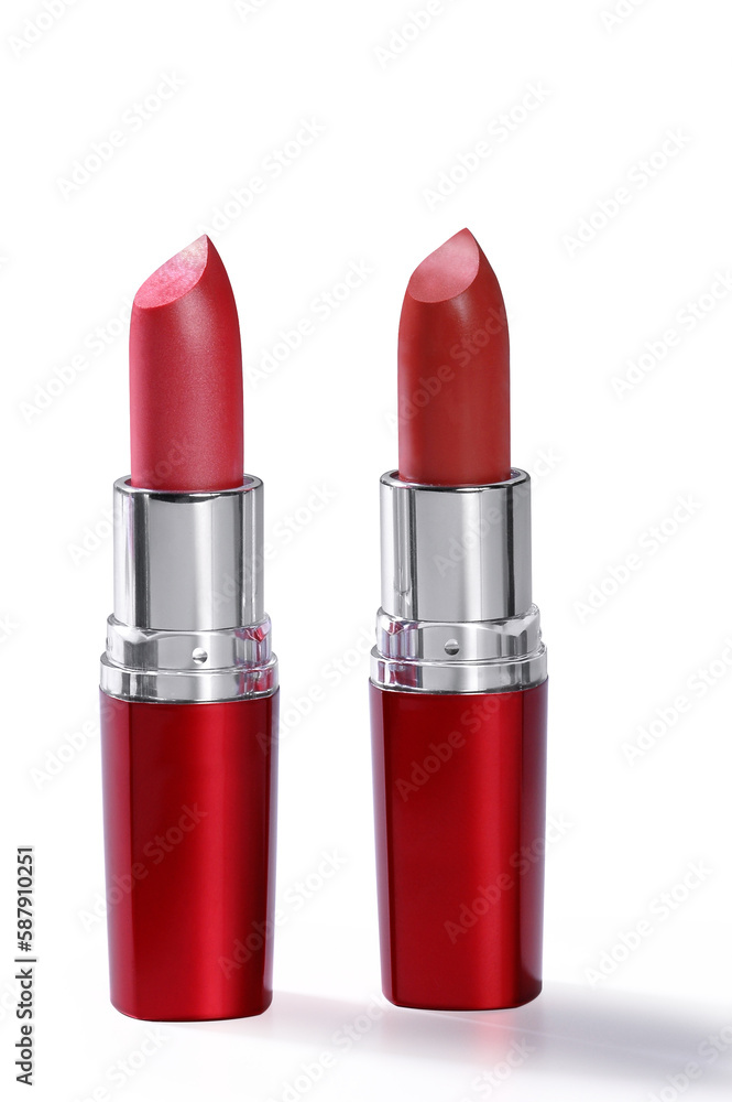 Open red lipstick tube on white Open red lipstick tube on white