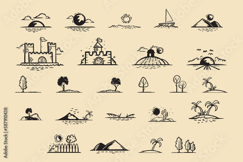 Land scape nature collection icons set
