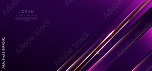 Abstract background luxury dark purple elegant geometric diagonal with gold lighting effect and sparkling with copy space for text.