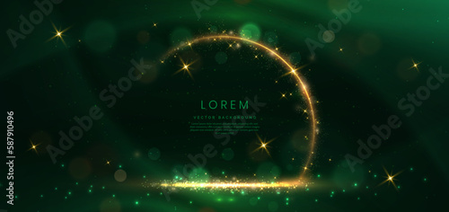 Abstract elegant dark green background with golden glowing effect. Template premium award design.