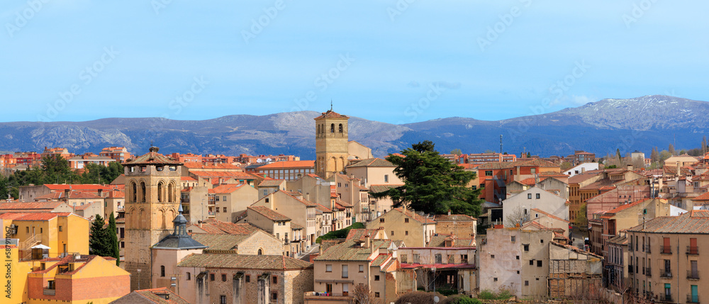 Segovia city landscape panoramic view in Spain, Castile and Leon