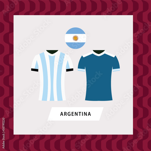Argentina football national team uniform flat illustration. Latin American football team.