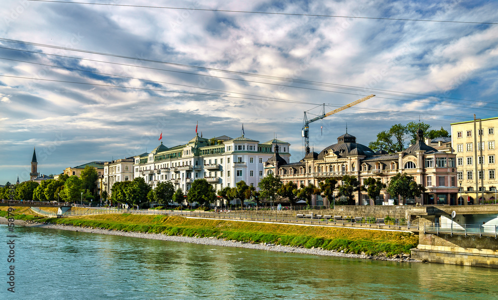 View of the Salzach river in Salzburg, Austria