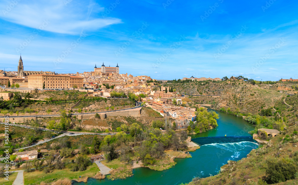 Panoramic view of beautiful city landscape of Toledo in Spain- Castile la mancha