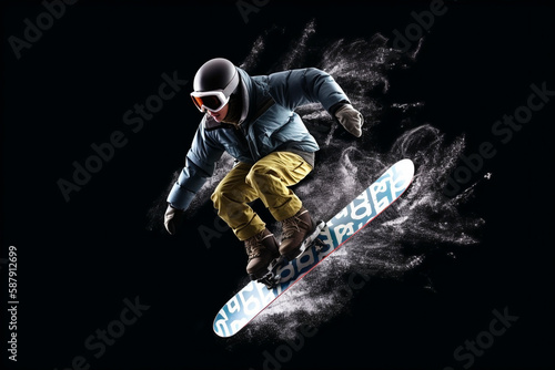 Snowboarde jumping trough air, created with generative AI © MiraCle72