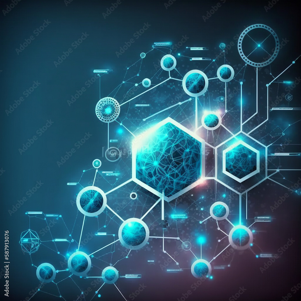 Abstract technology background with technology circuit hexagons, Generative AI