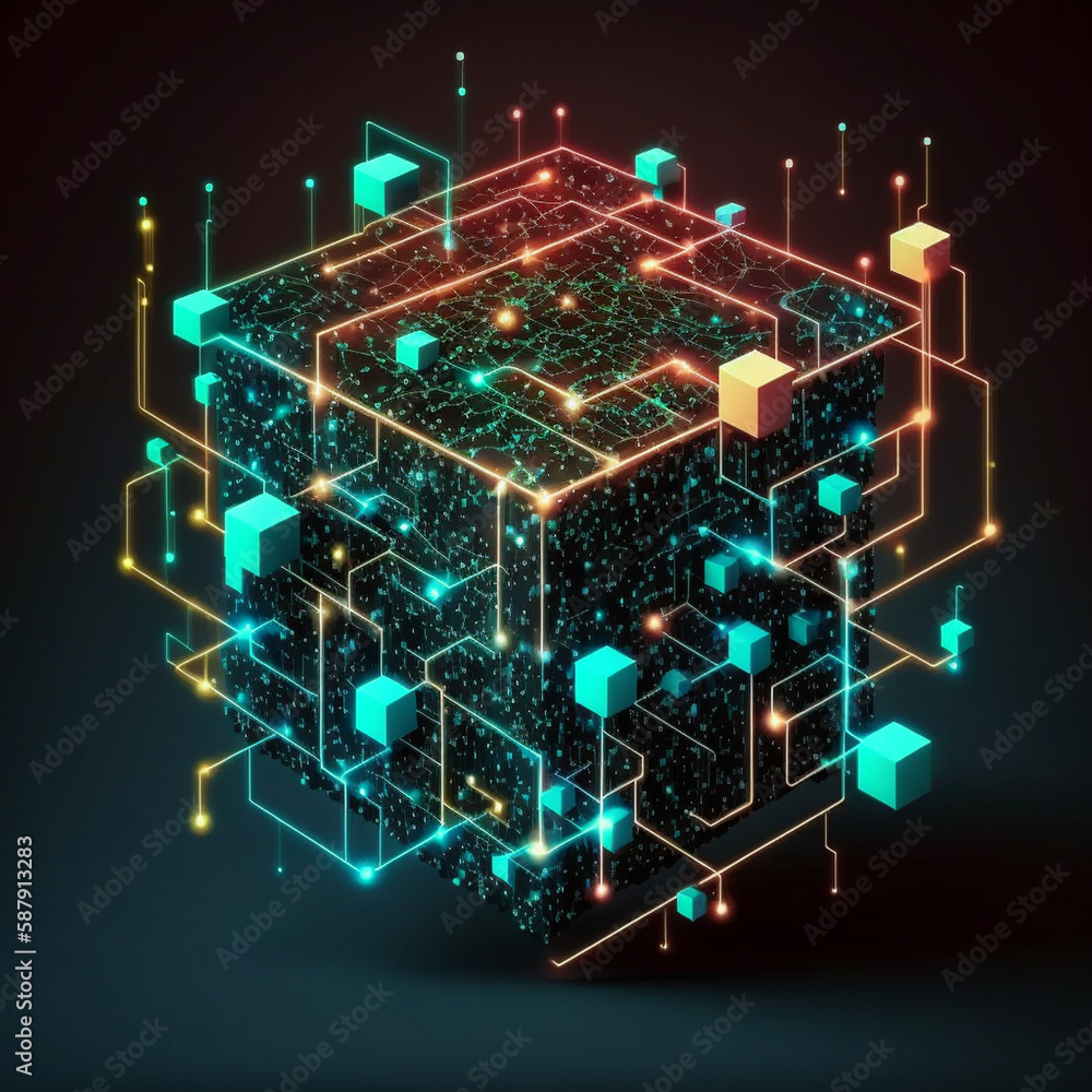 Abstract technology background with technology circuit network hexagons, Generative AI
