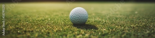 Golf Ball on Green. Banner. Generative AI.