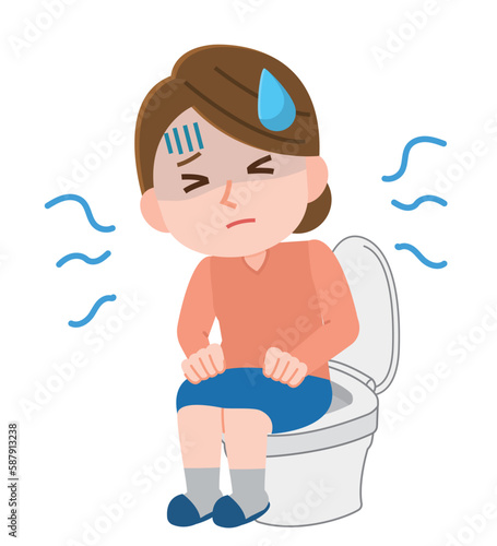 トイレでいきむ女性　イラスト