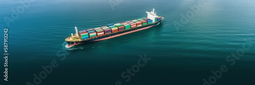 Container ship or cargo shipping business logistic import and export freight transportation by container ship in the open sea, freight ship boat. Generative AI © GustavsMD