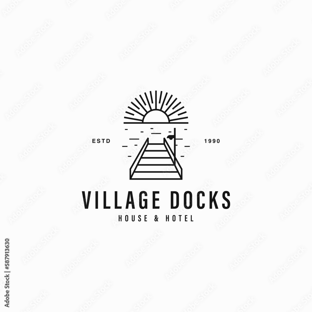vintage-village-dock-logo-design-vector-illustration-premium-lake-port