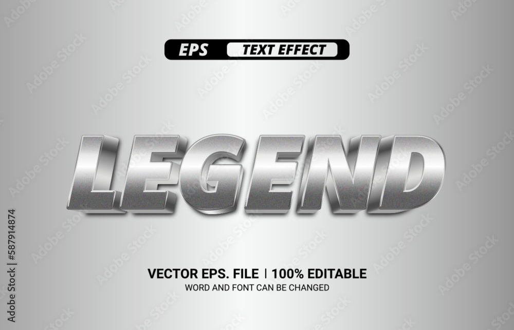 Sliver metallic legend editable text effect vector