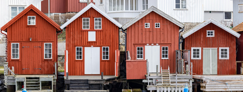 Photos Swedish fishing village Hälleviksstrand with red and white houses near the sea