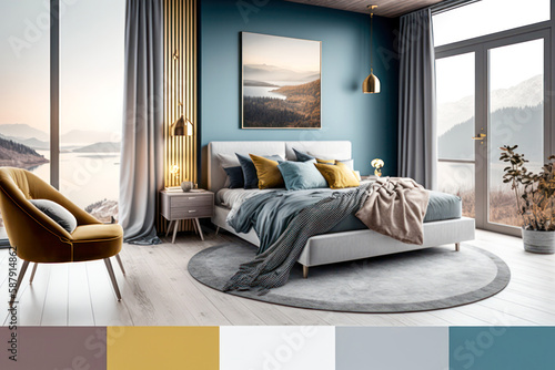 Modern Bedroom Mood Board With Color Palette Interior Collage Design Idea.