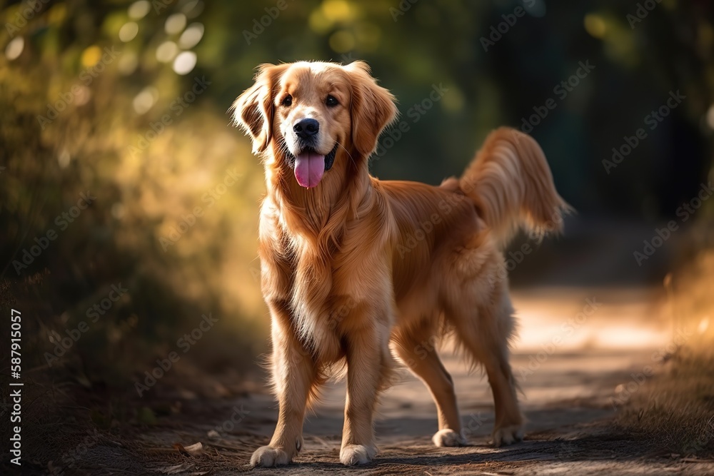 A loyal and affectionate Golden Retriever wagging its tail - This Golden Retriever is wagging its tail owner with love and affection. Generative AI