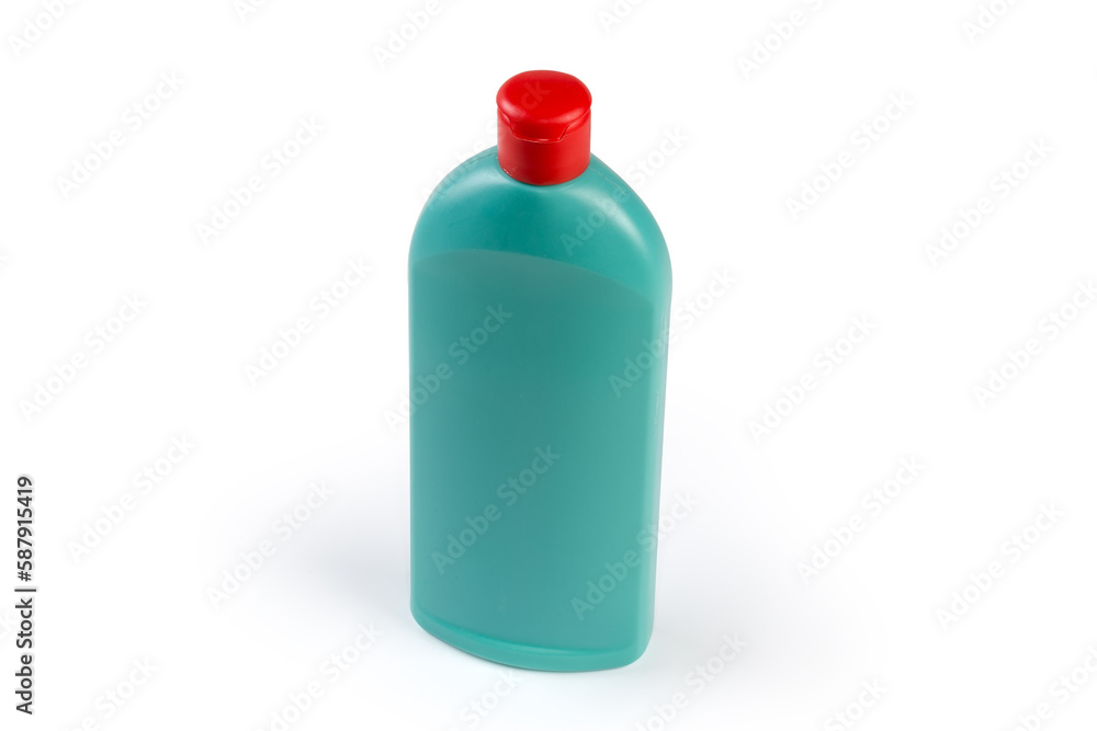 Closed plastic bottle of cleaning agent on a white background Closed plastic bottle of cleaning agent on a white background