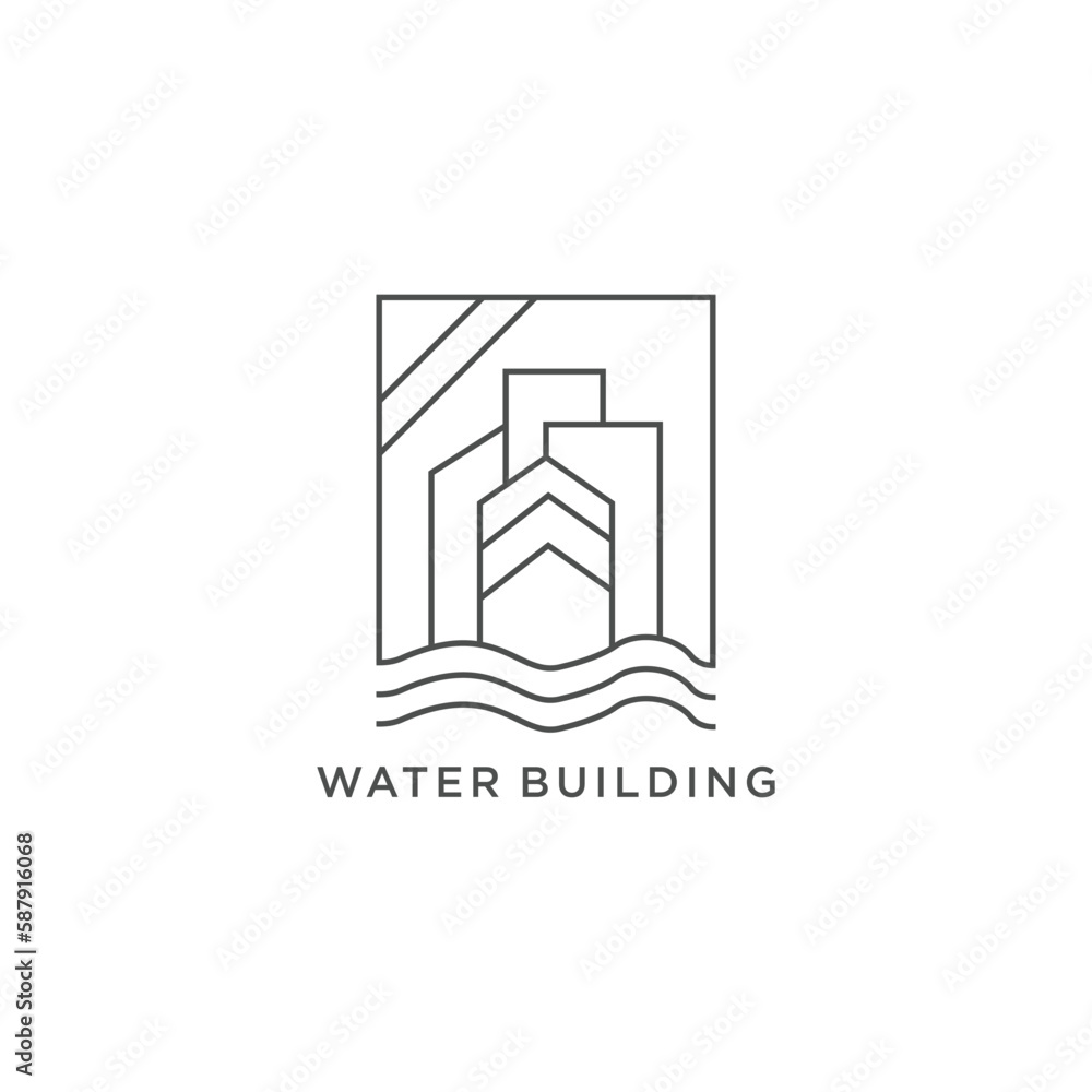Real Estate Logo Circle design vector template Linear style. House on Water wave Logotype concept icon. Real Estate Logo Circle design vector template Linear style. House on Water wave Logotype concept icon.