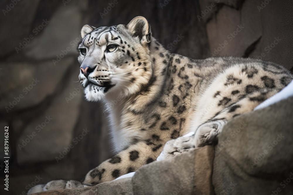 A majestic and elusive Snow Leopard perched on a rocky cliff - This Snow Leopard is perched on a rocky cliff, showing off its majestic and elusive nature. Generative AI A majestic and elusive Snow Leopard perched on a rocky cliff - This Snow Leopard is perched on a rocky cliff, showing off its majestic and elusive nature. Generative AI