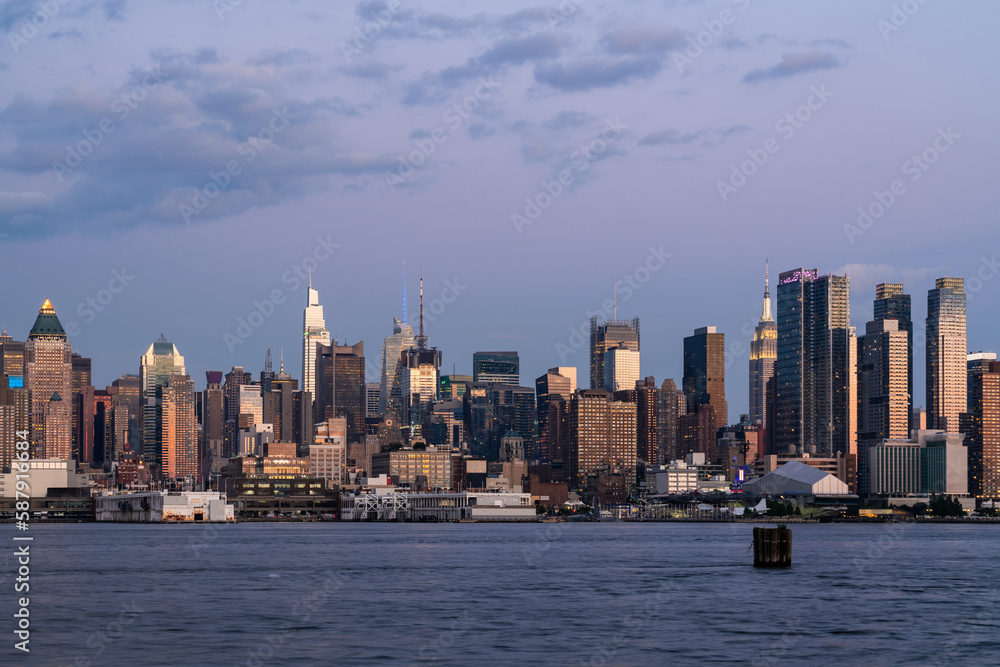 New York city skyline in evening