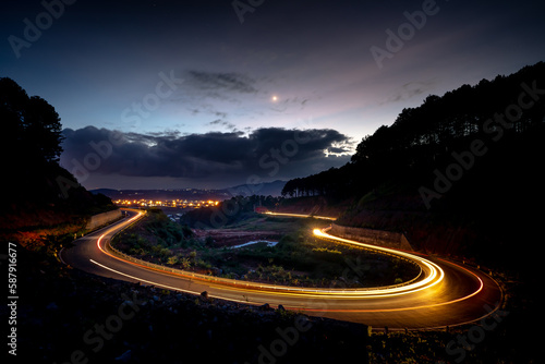 Ta Nung Pass in Da Lat City, Vietnam. The winding road in the distance is Da Lat city photo