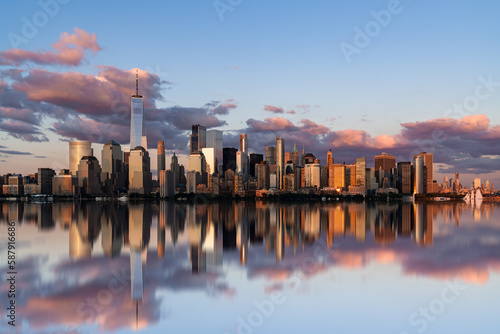 Skyscrapers of New York city and their reflection in water