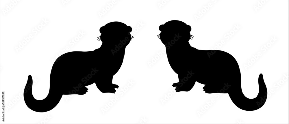Black silhouette of funny otter. Vector template with funny birds ...