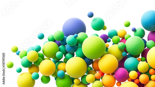 Abstract background with colorful random flying spheres. Colorful rainbow matte soft balls in different sizes on transparent background. PNG file