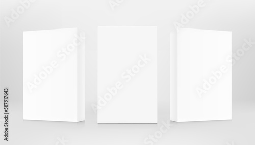 Realistic cardboard boxes mockup set. Front and half side views. Vector illustration. Can be use for food, cosmetic, software and etc. Ready for your design. EPS10. 