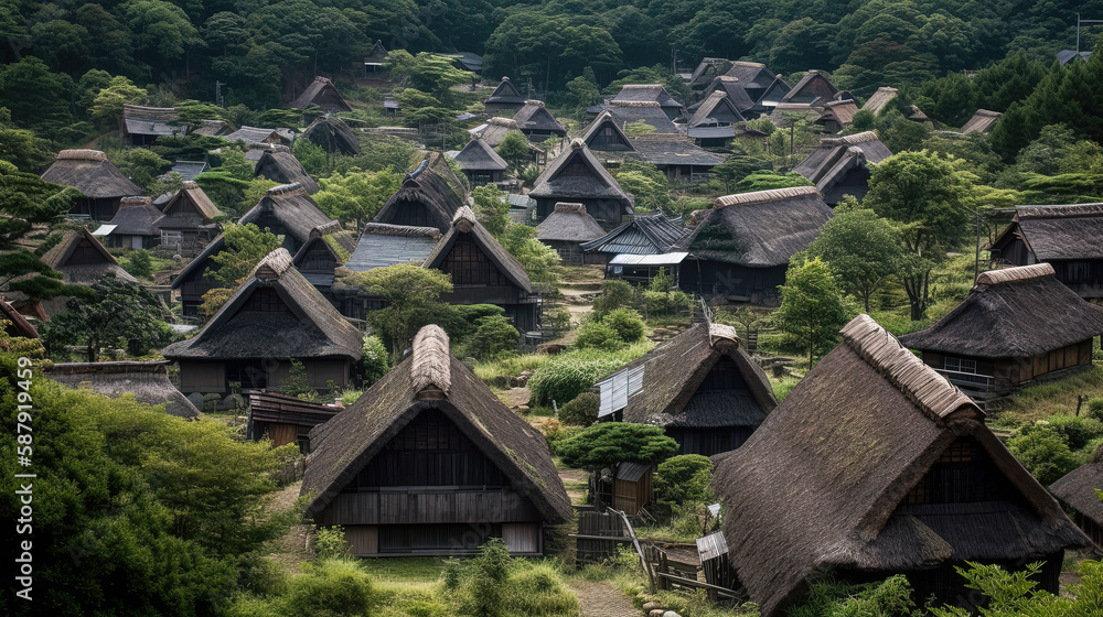Old houses in an abandoned village in Japan. Generative AI Old houses in an abandoned village in Japan. Generative AI
