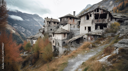 Abandoned village in the Italian Alps. Generative AI