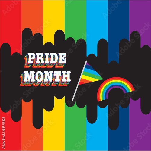 Pride month. Rainbow on the background of the rainbow flag. Vector illustration.