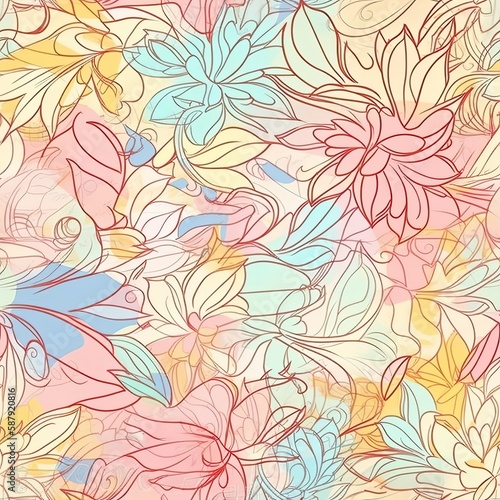 Digitales Papier. Blumen nahtloses Muster. Blumen Hintergrund. Fr  hling digitales Papier. Florales digitales Papier. Delicate floral seamless pattern. AI generated.