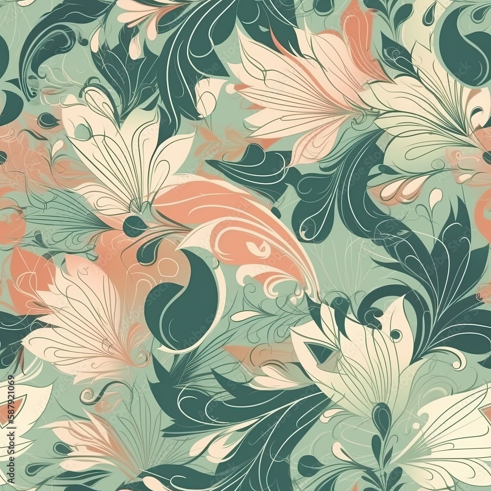 Delicate floral seamless pattern with a glossy finish. AI generated. Delicate floral seamless pattern with a glossy finish. AI generated.