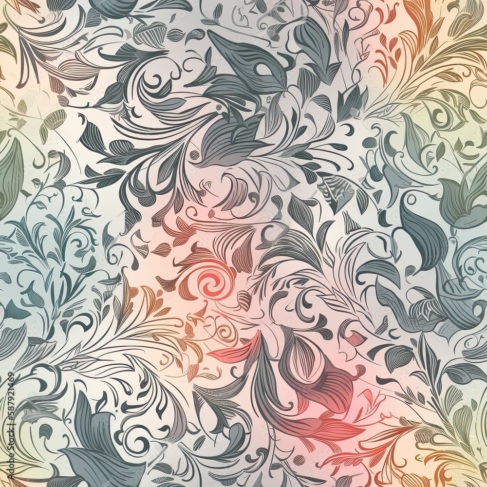 Delicate floral seamless pattern with a glossy finish. AI generated. Delicate floral seamless pattern with a glossy finish. AI generated.