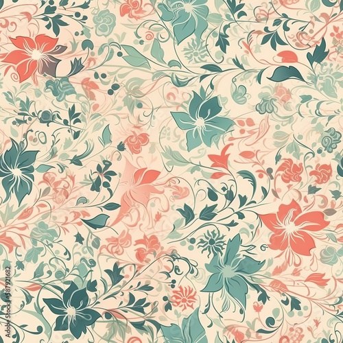 Delicate floral seamless pattern with a glossy finish. AI generated. © Gogi