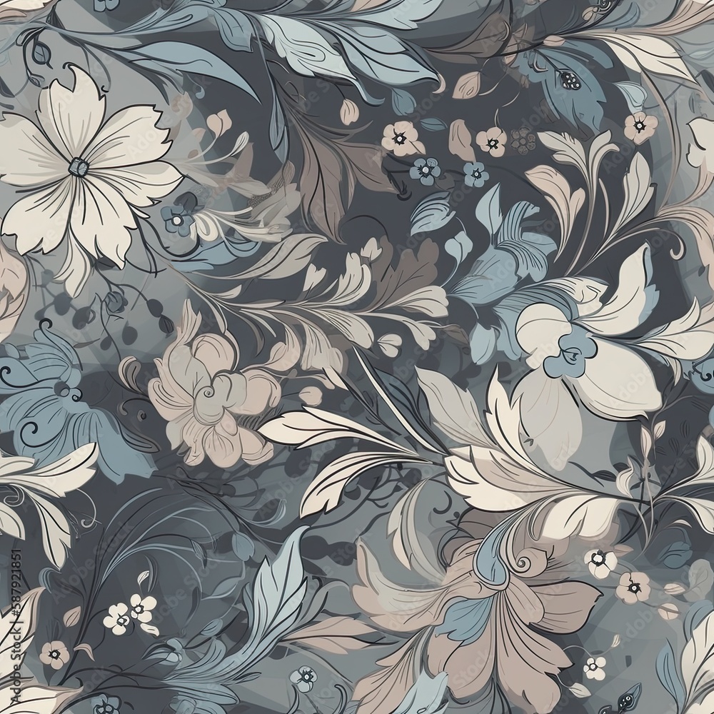 Delicate floral seamless pattern with a glossy finish. AI generated. Delicate floral seamless pattern with a glossy finish. AI generated.
