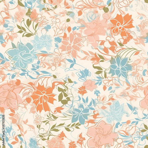 Wallpaper Mural Delicate floral seamless pattern with a glossy finish. AI generated. Torontodigital.ca