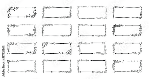 Luxury decorative black frames. Retro ornamental frame, vintage rectangle ornaments & ornate border. Decorative wedding frames, antique museum image borders. Isolated vector icons set
