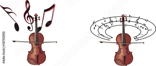 pair of violins with musical notes-