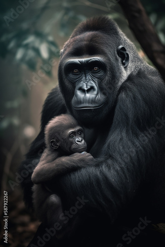 Gorilla hält Kind im Arm