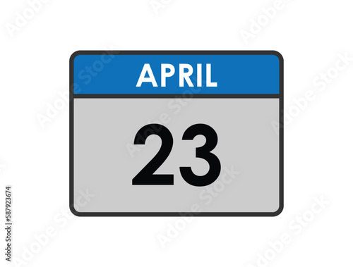 23th April calendar icon. Calendar template for the days of April. Red banner for dates and business.