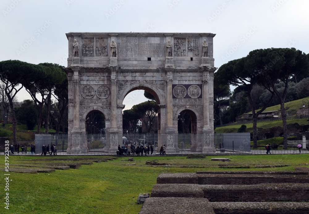 Arch of Constantine. Antique arch in Rome. Ancient ruins of Rome and Italy