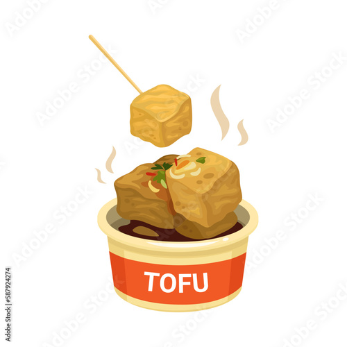 Tofu Fried or Stinky Tofu Asian Traditional Street Food Cartoon illustration vector