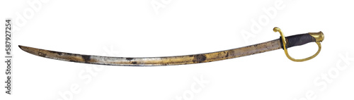 Antique steel curved sword isolated on a white background