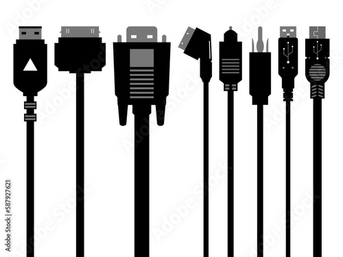 cable silhouettes isolated on white 