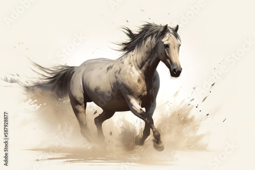 A graceful and elegant horse running through a field - This horse is galloping through a field, enjoying the freedom and space to run. Generative AI