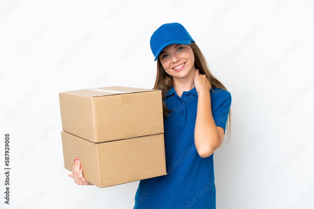 Delivery Lithuanian woman isolated on white background laughing Delivery Lithuanian woman isolated on white background laughing