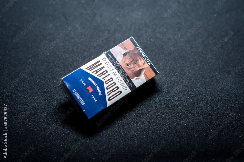 Jakarta, Indonesia. March 27, 2023 Marlboro close up. Packaged