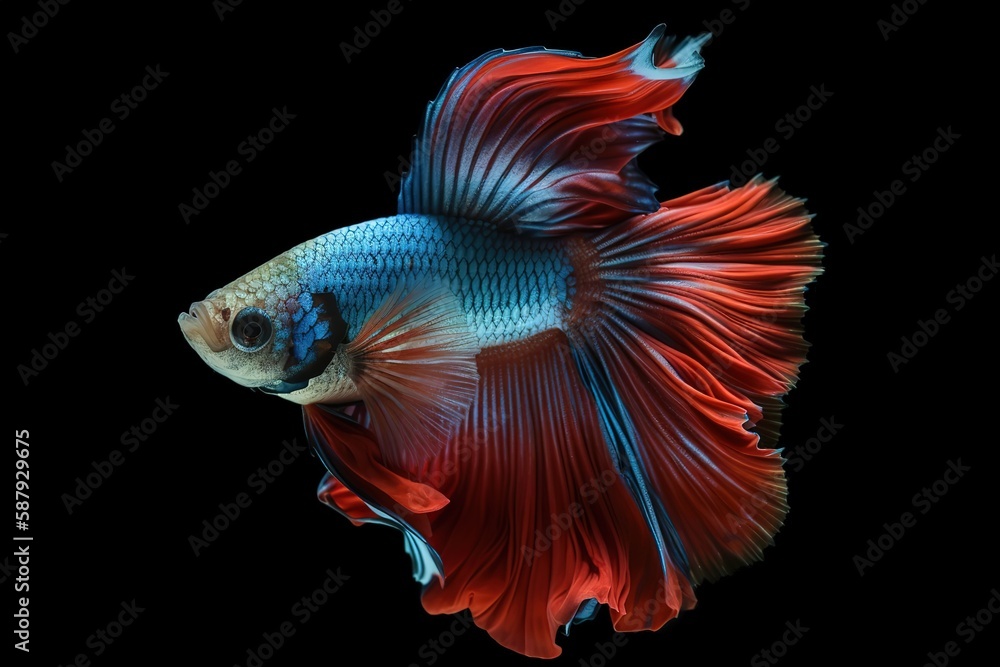 A graceful and elegant Siamese fighting fish swimming in a tank, showing off its vibrant colors and graceful movements. Generative AI