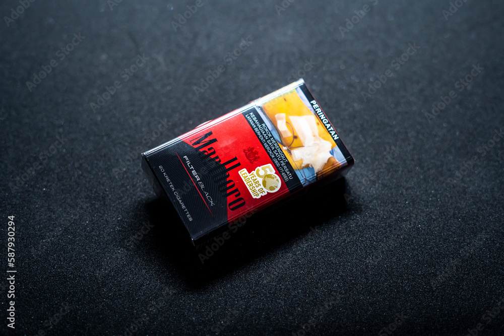 Jakarta, Indonesia. March 27, 2023 Marlboro close up. Packaged